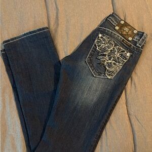 Miss Me Dark Blue Embroidered Boot Cut Jeans